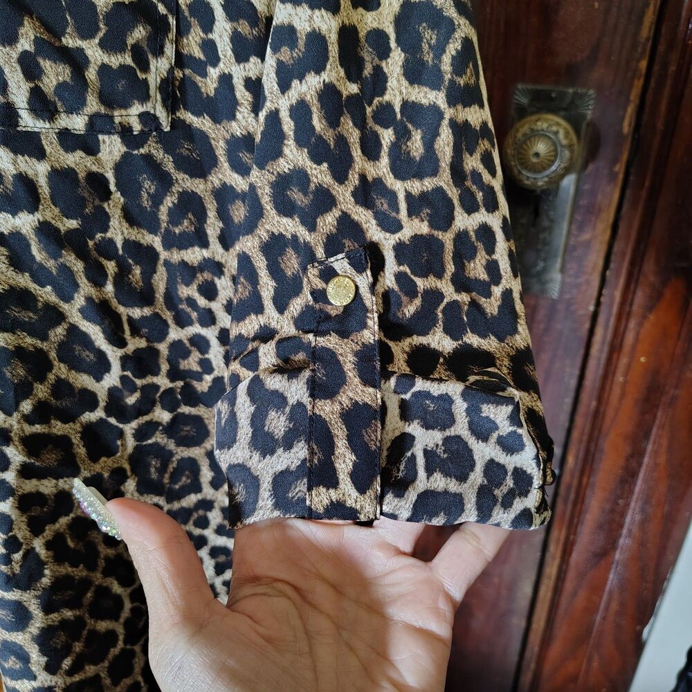 Michael Kors Leopard Print Front Zip Blouse Wmns Size Large/T679 - Picture 5 of 9
